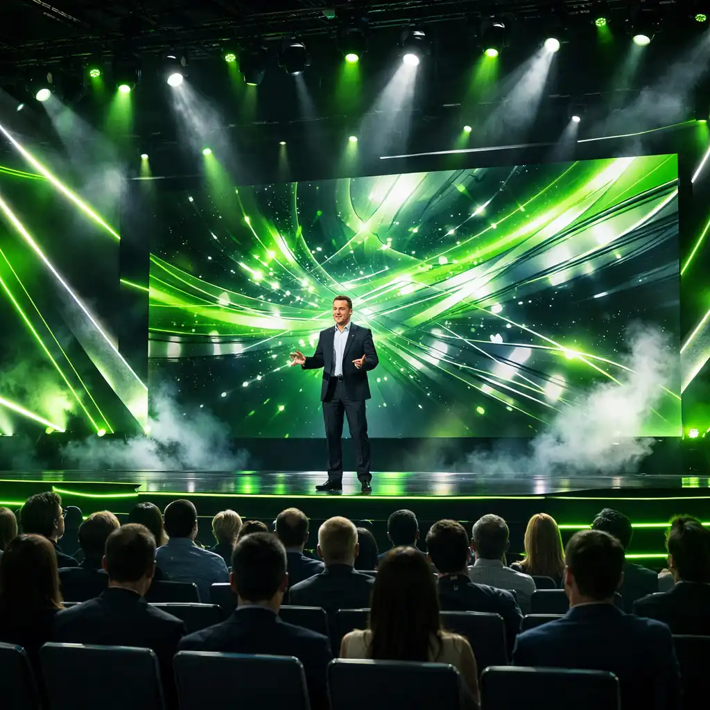 Scena gali firmowej dla firmy technologicznej z nowoczesną scenografią LED